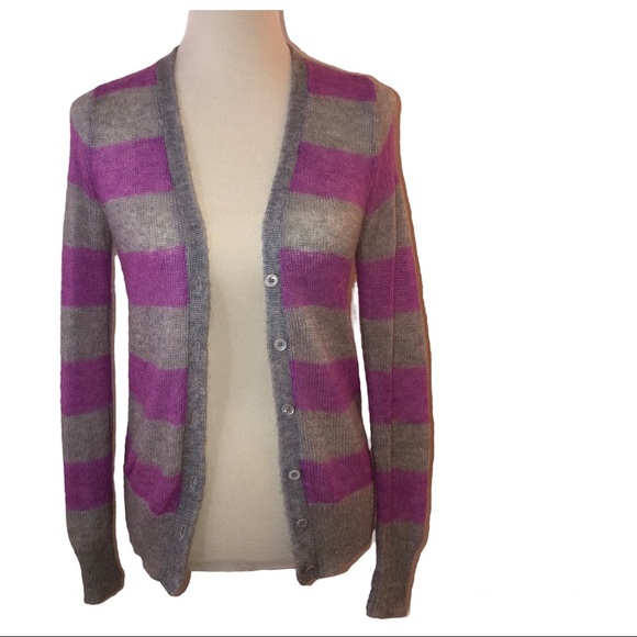 I Love H81 Women's Small Purple & Grey Striped Eyelet Cardigan Sweater - Picture 5 of 8